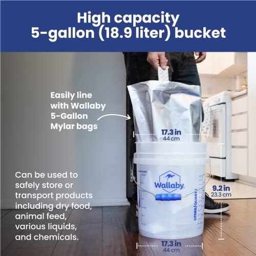 דלי וולאבי 5 ליטרים-תוף פלסטיק עמיד במזון-עם ידית אחיזה קלה וארגונומית קווי מדידה-ערימה של כל המטרה 90 מיליון דלי, לשימוש חוזר, BPA ללא