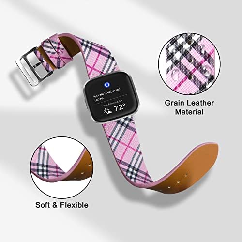 רצועת עור Veaqee תואמת ל- Fitbit Versa 2/Fitbit Versa/Versa Lite/Versa se לגברים נשים, רצועות כף יד להחלפת עור פס משובץ עבור Fitbit Versa Smartwatch