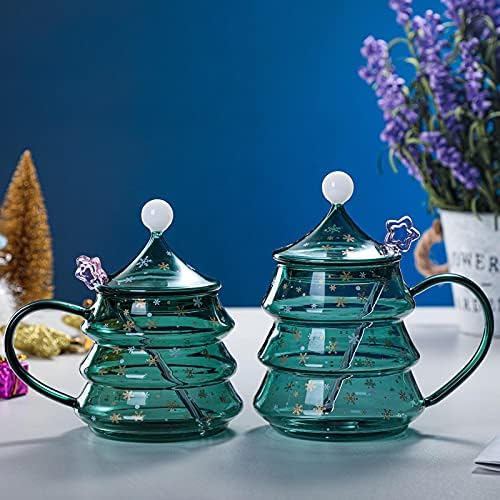 מתנה יצירתית כוס חג המולד עץ חג המולד זכוכית עמיד בחום וסתיו הוכחה גבוהה בורוסיליקט זכוכית עם כיסוי 400 מ ל ירוק אפרפר