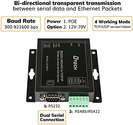 DTECH סדרתי ל- Ethernet Converter מתאם RS232 RS422 RS485 ל- TCP IP שרת התקן