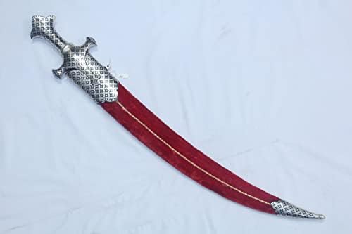 סכין פגיון אומנותי סכין חוט כסף בידרי עבודות דמשק פלדה להב פלדה אדום נדן קטיפה B684