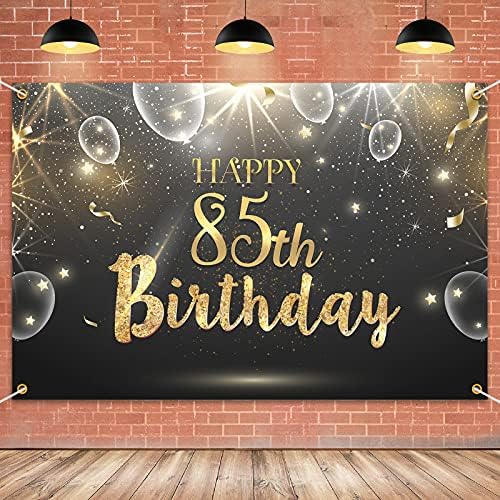 המגר 6 על 4 רגל שמח יום הולדת 85 גילטר שינינג באנר רקע - 85 שנים קישוטי יום הולדת ספקי צד לנשים גברים-זהב שחור