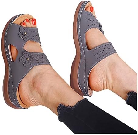סנדלים אורטופדיים אורתופדיים נעלי בית בוהן פתוחות עם רירית נעימה רצועה כפולה שקופית סנדל טריז וינטג 'עם תמיכה קשתית