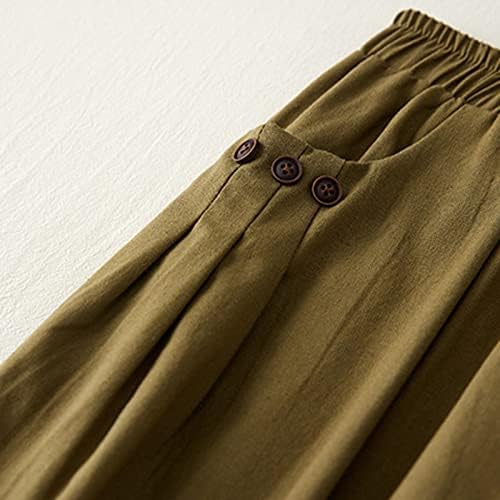 מכנסי פשתן כותנה של Fehlegd לנשים קיץ טרנדי מוצק כפתור מותניים מזדמנים מכנסיים קצוצים נוחים עם כיס עם כיס