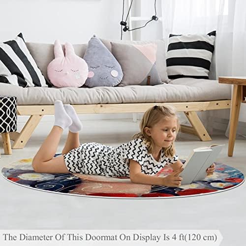 Llnsupply 5 ft שטיח אזור משחק עגול ערימה נמוכה, ציור שמן אישה זוחלת לתינוקות מחצלות משחק משחק משחק שמיכה תינוקת ילד שטיח פליימת שטיח פעילות