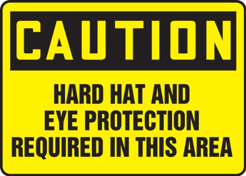 Accuform MPPE416VP שלט, זהירות כובע קשה והגנה על העיניים הנדרשים באזור זה, 7 אורך x 10 רוחב x 0.055 עובי, פלסטיק, 7 x 10 , שחור על צהוב