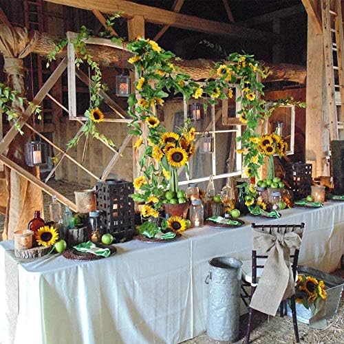 סימולציה של Sezrgiu חמניות חמניות אורות תלייה גפנים צמח גרלנד משי חמניות מלאכותיות 100 אור רצועה לעיצוב מסיבת חתונה ביתי