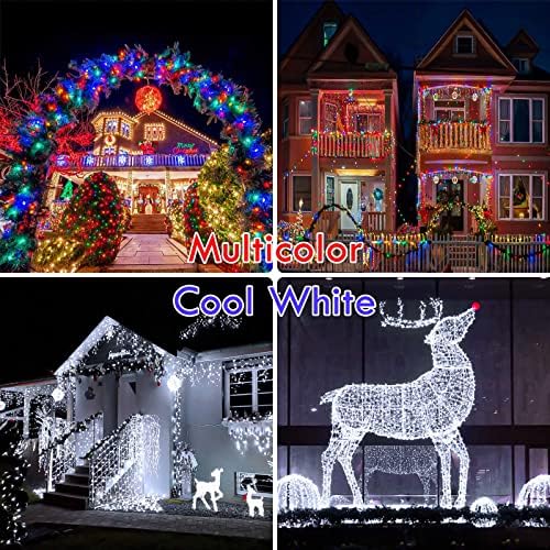 Sanjicha (רב -צבעוני לצבע לבן מגניב החלפת 200 LED 66ft אורות מחרוזת חג מולד לחיצוניות ומקורה, 11 מצבים עץ חג המולד אורות פיות חוט צלול עם פונקציית זיכרון & מרחוק וטיימר