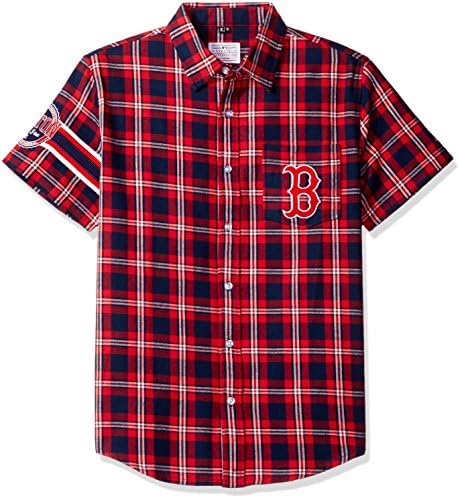 Klew MLB BOSTON Red Sox Wordmark Flannel Flannel חולצת כפתור שרוול קצר
