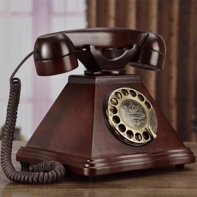 LEPSJGC חיוג סיבובי עתיק טלפון קבוע עץ מוצק אירופאי רטרו טלפונים טלפונים למשרד ביתי