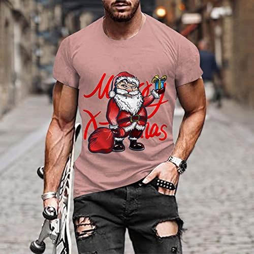 חולצות טריקו לחג המולד של XXBR לגברים, 2022 חג המולד של גברים סנטה קלאוס הדפס שרוול קצר מצחיק גרפיקה דקה מתאימים
