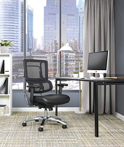 משרד סטאר פרו אקס 996 כיסא משרדי מנהל מתכוונן לחלוטין עם תמיכה מותנית, גב רשת שחור, בסיס אלומיניום מלוטש ומושב בד שחור של דילון