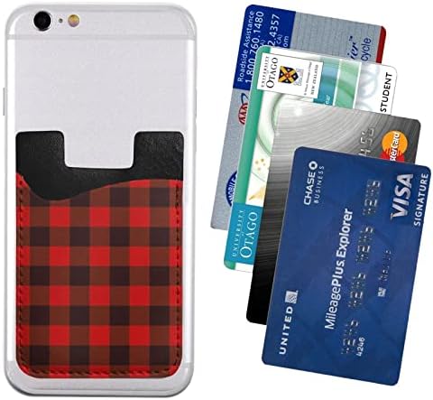 מחזיק כרטיסי טלפון אדום ושחור משובץ מחזיק כרטיסי אשראי עור PU זיהוי תעודת זהות 3M שרוולי דבק לכל הסמארטפונים