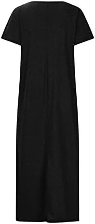 שמלת מקסי עם כיסים, 2023 נשים המודפסות מדי מודפסות V צוואר שרוול קצר שמלות סליט ארוכות עם כיסים ~