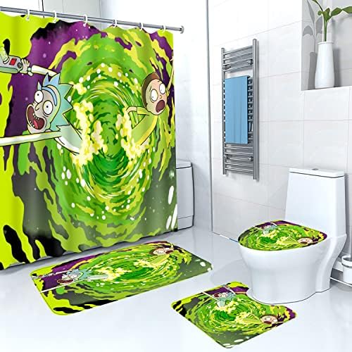 SZZHNC 4 חלקים מערכות וילון מקלחת מצחיקות עם 12 ווים לצבע טרי ערכות אמבטיה יוקרת