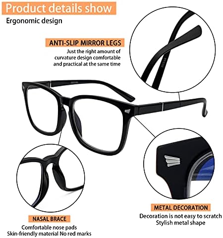 5 מארז כחול אור חסימת קריאת משקפיים אופנה כיכר קוראי מחשב לנשים גברים, אנטי ריי חנון משקפיים