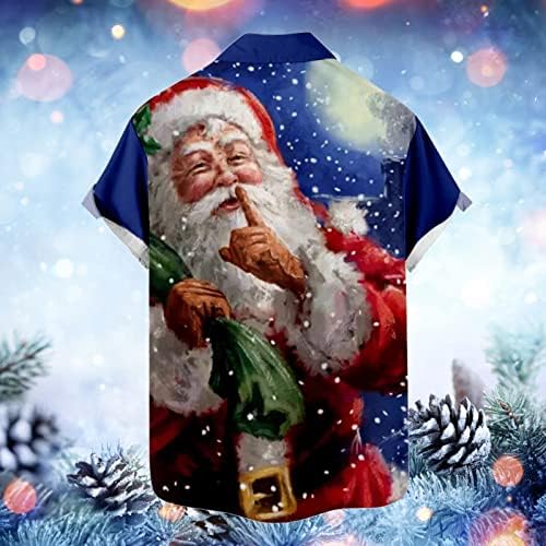Xxbr חולצות שרוול קצר לחג המולד לגברים, חג המולד מצחיק סנטה קלאוס כפתור הדפסה למטה חולצה מזדמנת מסיבה ביתית