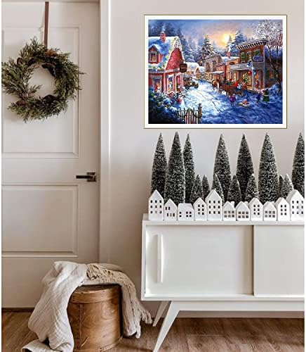 סצנת שלג לחג המולד ערכות ציור יהלומים למבוגרים מתחילים - 5D DIY לילה מושלג מקדח מלא מקדחה יהלום ערכות ציור מצביעים לעיצוב קיר ביתי, ערכות אמנות יהלומים, 12x16 אינץ '