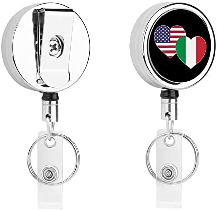 אמריקאי איטלקי דגל מצחיק מתכת נשלף מזהה תג מחזיקי סליל מודפס עבור שם כרטיס עם חגורת קליפ מפתח טבעת