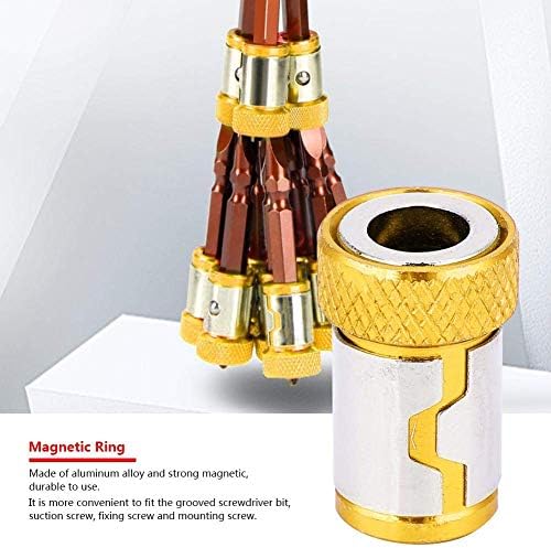 5 יחידות מברג טבעת מגנטית, טבעת מגנטייזר סגסוגת אלומיניום סגסוגת בורג אנטי החלקה גודל כ- 15 x 23 ממ עבור 1/4 חתיכות מברג חתיכות כוח צהובות